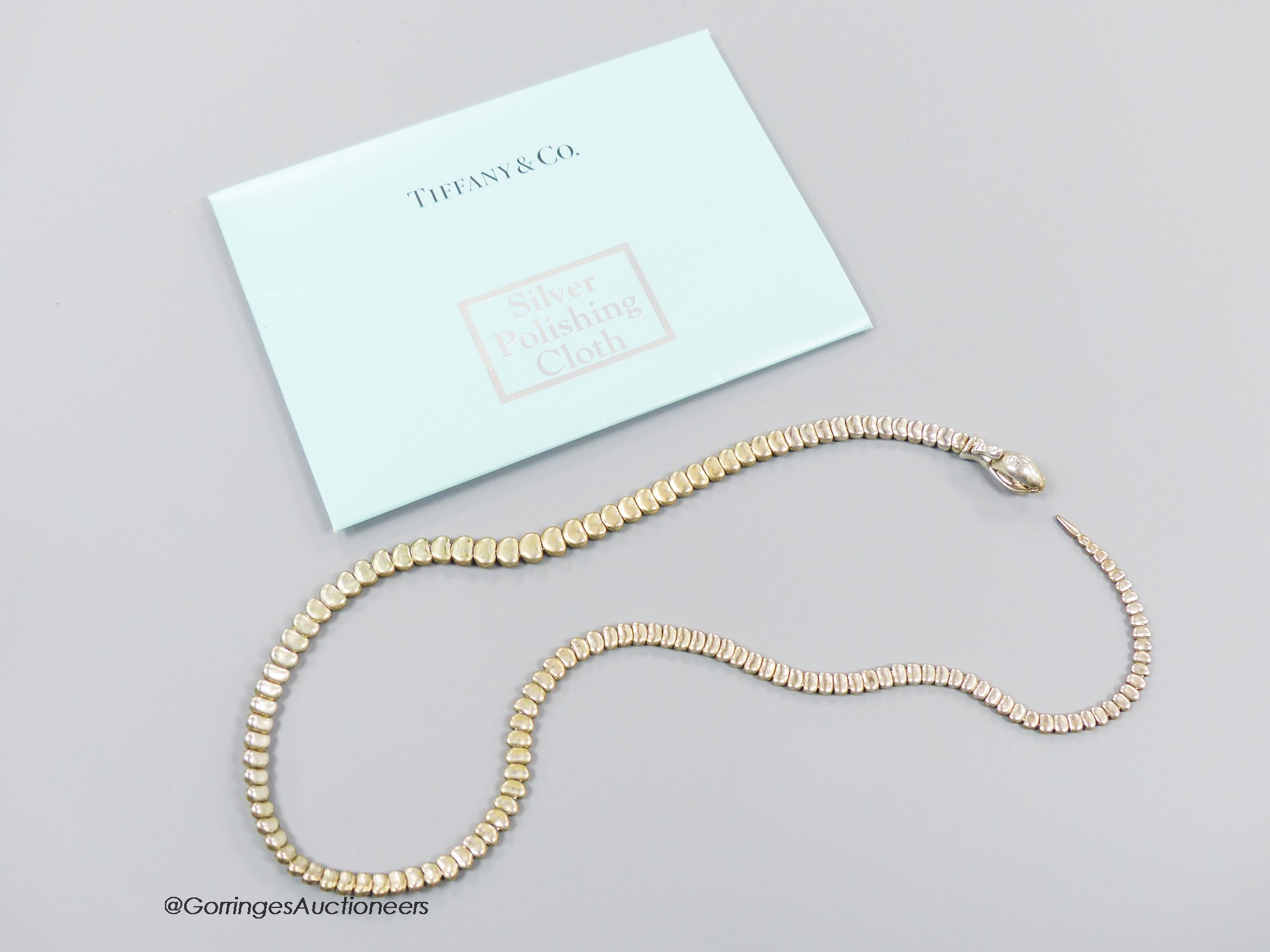 Elsa Peretti for Tiffany & Co, a sterling silver necklace in original pouch and case, 47cm, 46 grams.